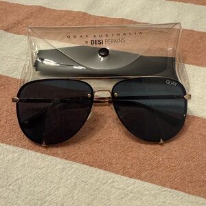 Quay Australia x DESI PERKINS Gold Frame Sunglasses with Black Lenses